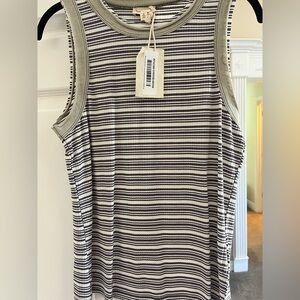 Hem & Thread Olive and White Striped Tank Top